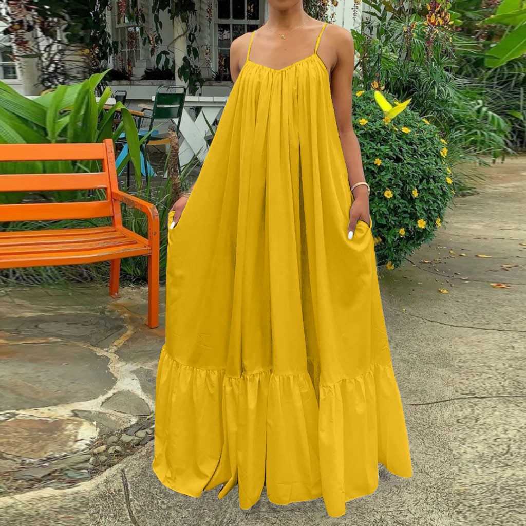2020 Celmia Summer Dress Women Sexy Short Sleeve Ruffled Maxi Long Dress Casual Loose Solid Pleated Beach Vestido Robe Plus Size X0629