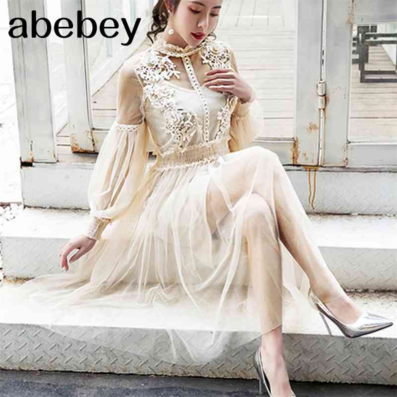 Women Fashion Dress Stand Collar Lantern Sleeve Mesh Dress See-through Lace Embroidery Fairy Dress Femme Vestidos Robe 210630, Kaqi
Women Fashion Dress Stand Collar Lantern Sleeve Mesh Dress See-through Lace Embroidery Fairy Dress Femme Vestidos Robe 210630, Kaqi