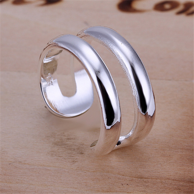 unisex Two-line sterling silver plated rings size open DMSR038,popular 925 silver plate finger ring jewelry Band Rings