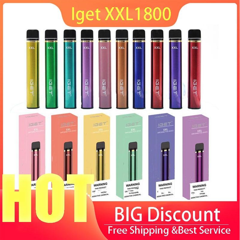 Original Iget XXL Disposable Pod E cigarette Device Kit 1800 Puffs 950mAh Battery 7ml Prefilled Cartridge Vape Pen 100% Authentic VS Plus Bang Gunnpods King Max
Original Iget XXL Disposable Pod E cigarette Device Kit 1800 Puffs 950mAh Battery 7ml Prefilled Cartridge Vape Pen 100% Authentic VS Plus Bang Gunnpods King Max
