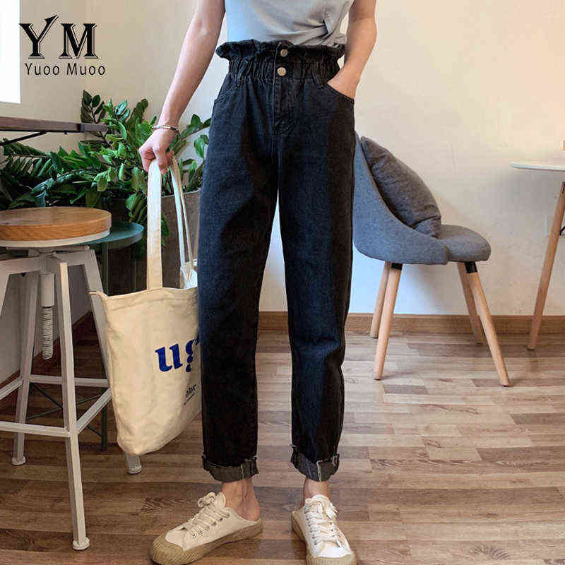 YuooMuoo High Quality Soft Vintage Boyfriend Jeans for Women Elastic High Waist Mom Black Jeans Harajuku Long Denim Pants 211112