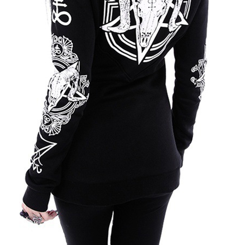 5XL Gothic Punk Print Hoodies Sweatshirts Women Long Sleeve Black Jacket Zipper Coat Autumn Winter Female Casual Hooded Tops 200924