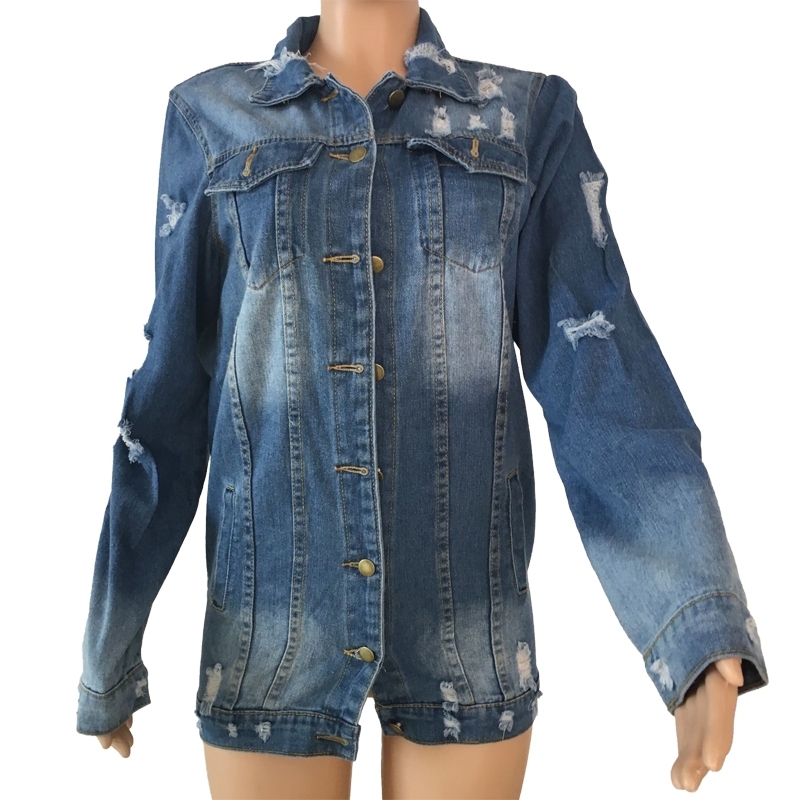 Loose Plus Size Jean Jacket Women Coat Denim Jackets Long Sleeve Hole Ripped Denim Outerwear Spring Casual Female Outwear T200319