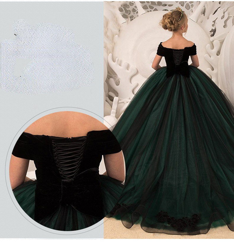 Lovely Blush green Long Flower Girl Dresses for Wedding Sparkly Sequin Crystals Ruffles Tulle Bow 2021Custom Made Girls Pageant Dress