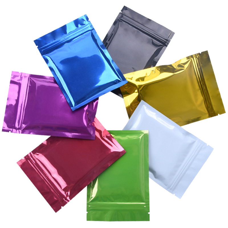 Purple Mylar Bags Zipper Seal Packaging Foil Heat Sealing Bag Glossy Flat Bottom Pack Pouches for Candy and Chocolate Multi-sizes Purple Dry Food
