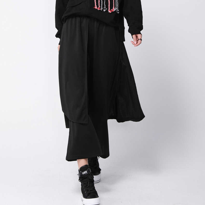 Spring Loose Spliced High Waist Flat Women Fashion Ankle-length Elastic Wide Leg Pants OA866 211115
