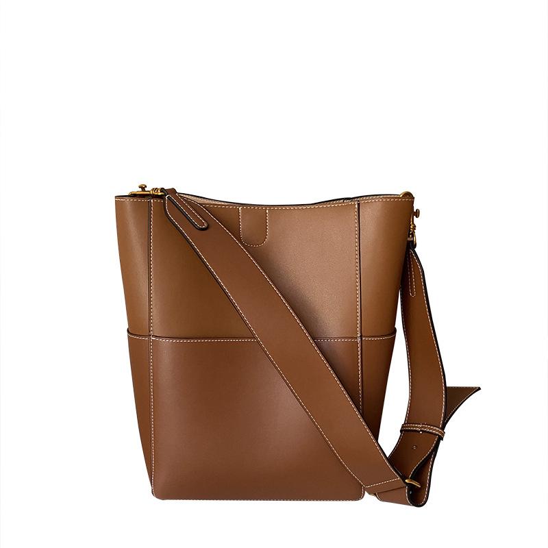 Ladies Bags New Style Wide Shoulder Strap Double Bucket Bag Large Capacity Tote Bag Leather Women Shoulder Messenger, 19cm brown 
Ladies Bags New Style Wide Shoulder Strap Double Bucket Bag Large Capacity Tote Bag Leather Women Shoulder Messenger, 19cm brown