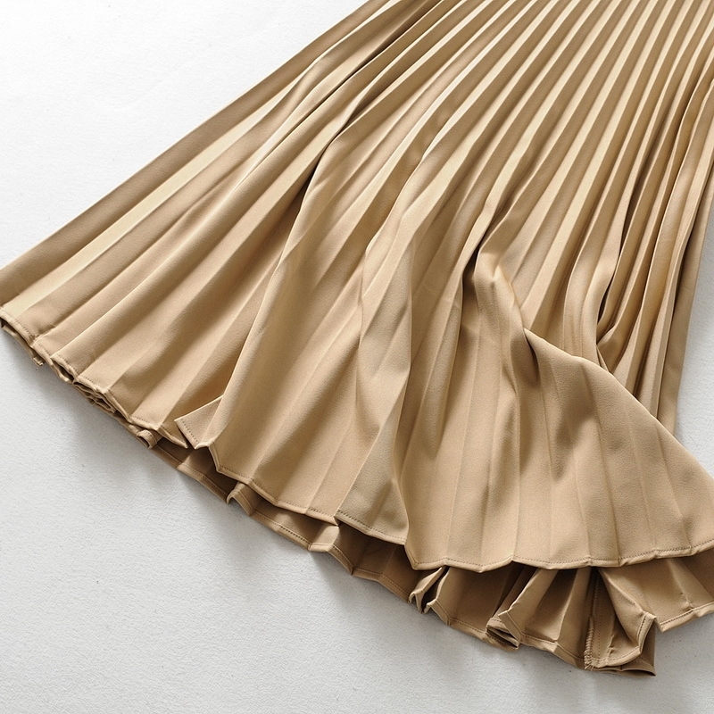 Women Pleated Skirt Spring New Fashion Belt Zipper Fly Modern Lady Long Skirts T200324