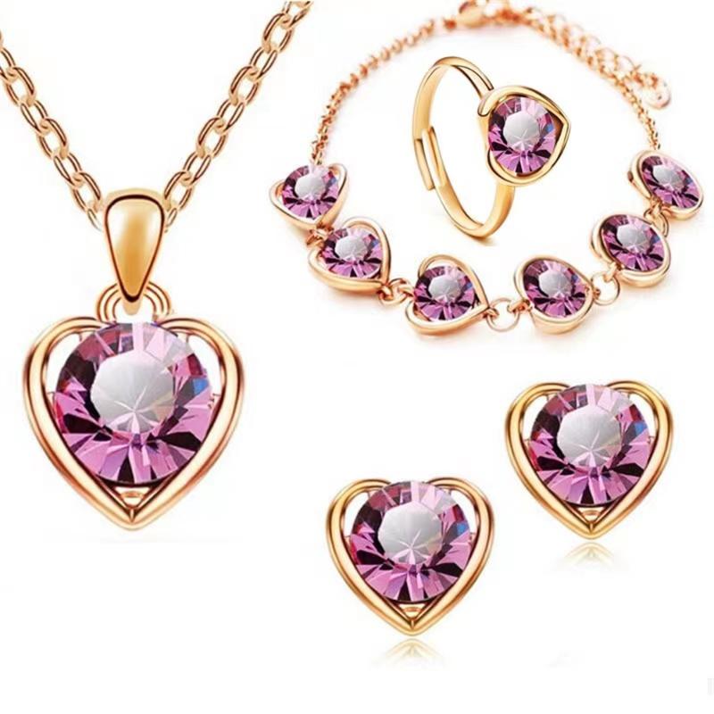 Earrings & Necklace Elegant Women Jewelry Set Gold Color Cute Heart Pendant Necklaces Rings Bracelets Wedding Accessories Gift, Silver
Earrings & Necklace Elegant Women Jewelry Set Gold Color Cute Heart Pendant Necklaces Rings Bracelets Wedding Accessories Gift, Silver