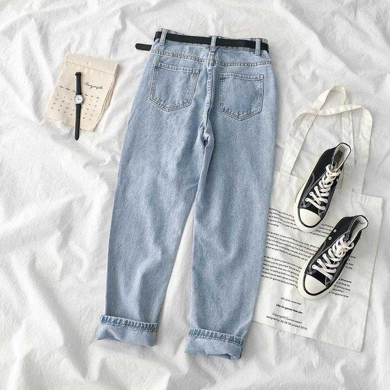 Women Jeans Spring Soild Color Streetwear High Waisted Denim Trousers Girl Loose Casual Straight Pants For Famale With Belt 210922