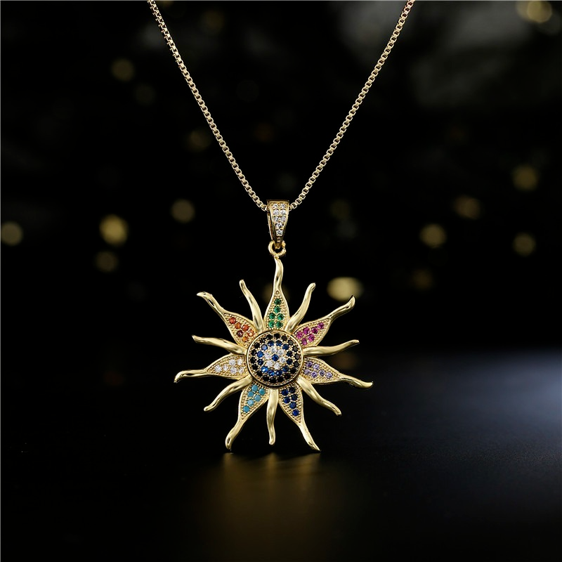 New Trendy 14K Gold Plated Multi Color Cubic Zircon Sun Pendant Necklaces Colorful Crystal Evil Eyes Necklaces For Women
New Trendy 14K Gold Plated Multi Color Cubic Zircon Sun Pendant Necklaces Colorful Crystal Evil Eyes Necklaces For Women