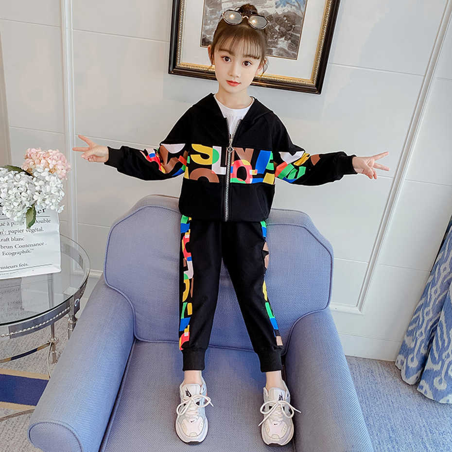 Kids Sport Clothes Girls Jacket + Pants Teenage Clothing Spring Autumn Sets Casual Style Children's Suits 210528
