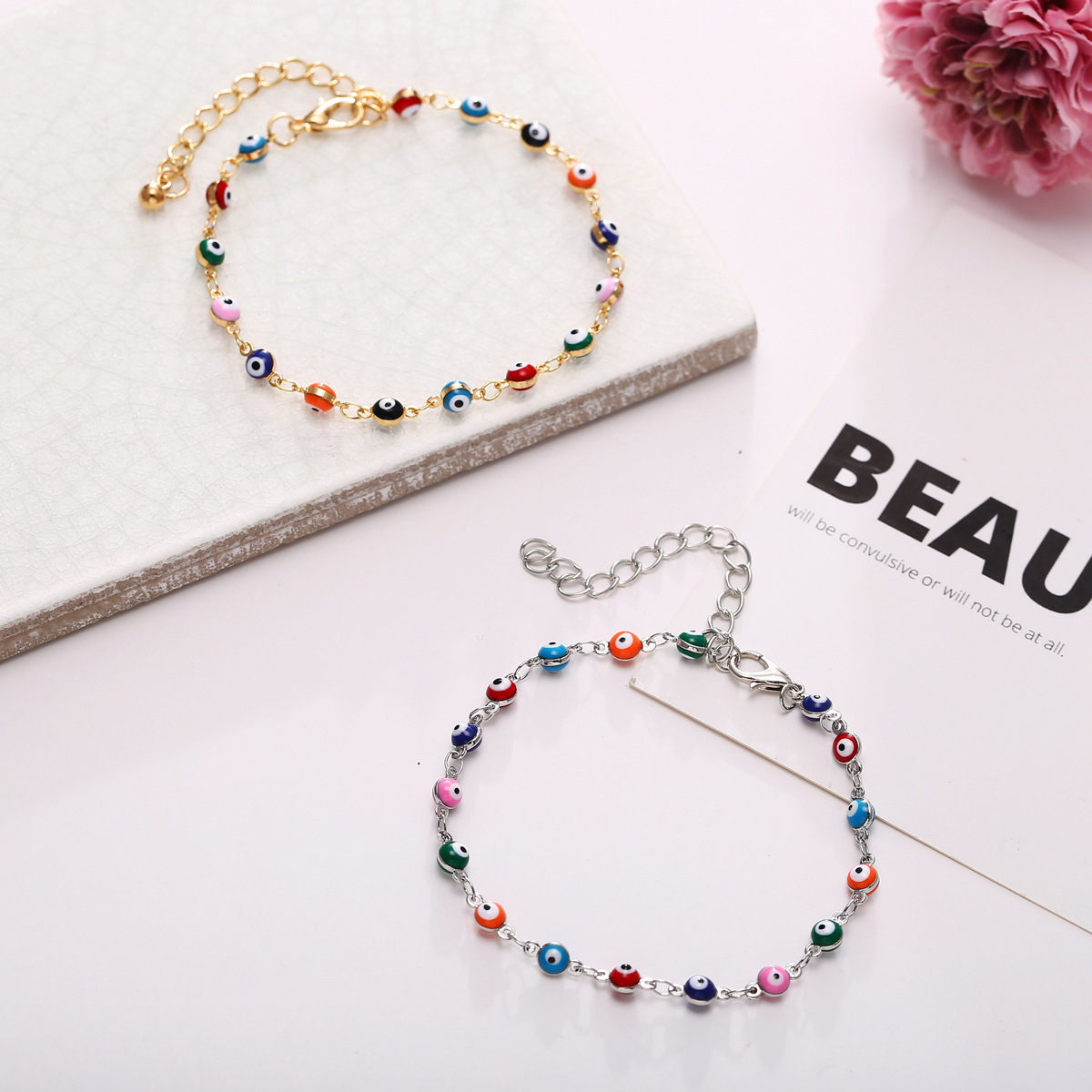 2024 Bohemian Colorful Evil Eye Beads Anklets For Women Gold Silver Color Summer Ocean Beach Ankle Bracelet Foot Leg Chain Jewelry