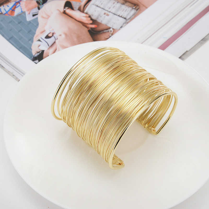 Wide Open Cuff Bracelets Bangles for Women Punk Retro Gold Silver Color Big Bangle Metal Wires String Handmade Jewerly Female Q0719
Wide Open Cuff Bracelets Bangles for Women Punk Retro Gold Silver Color Big Bangle Metal Wires String Handmade Jewerly Female Q0719