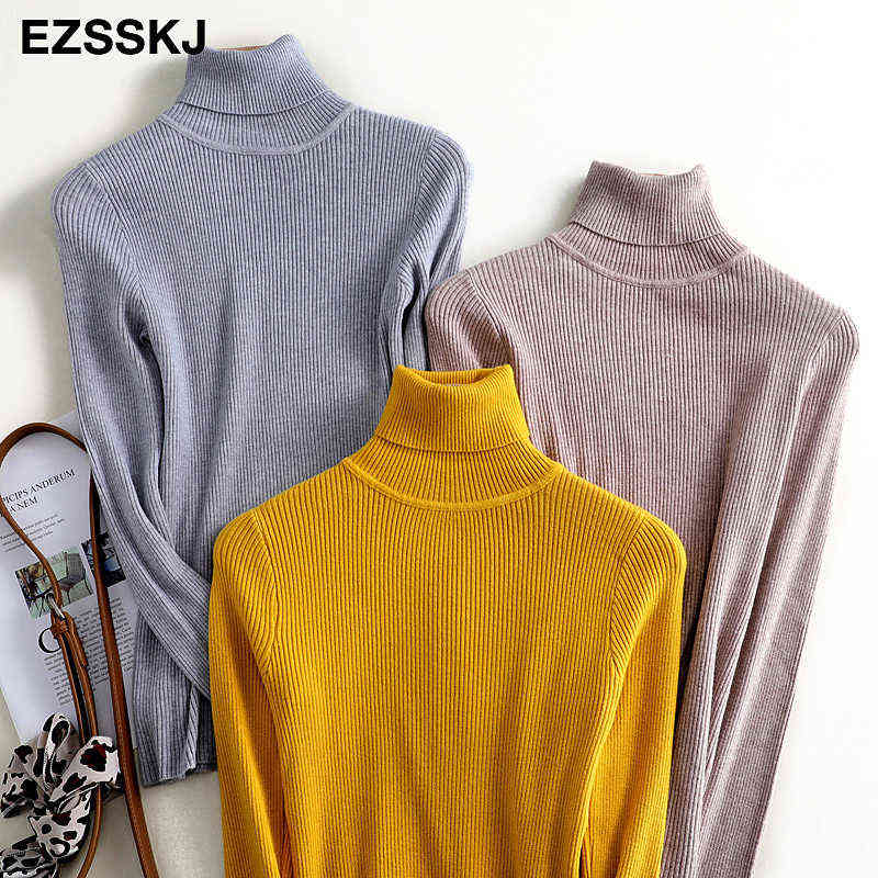 Knitted Women turtleneck Sweater Pullovers spring Autumn Basic Women high neck Sweaters Pullover Slim female top 211109