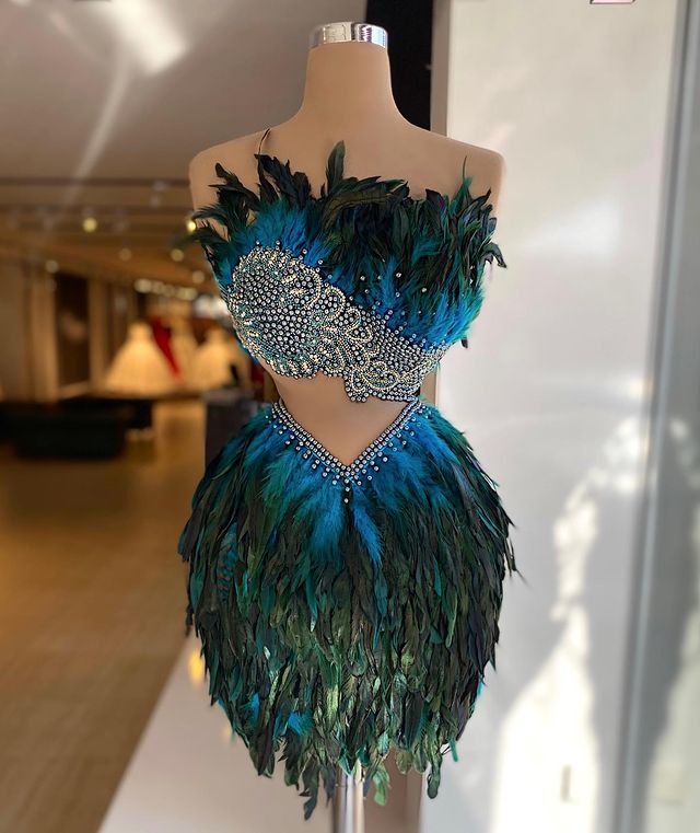 Aso Ebi 2021 Arabic Luxurious Beaded Crystals Evening Dresses Feather Sheath Prom Dresses Stylish Formal Party Second Reception Gowns ZJ477