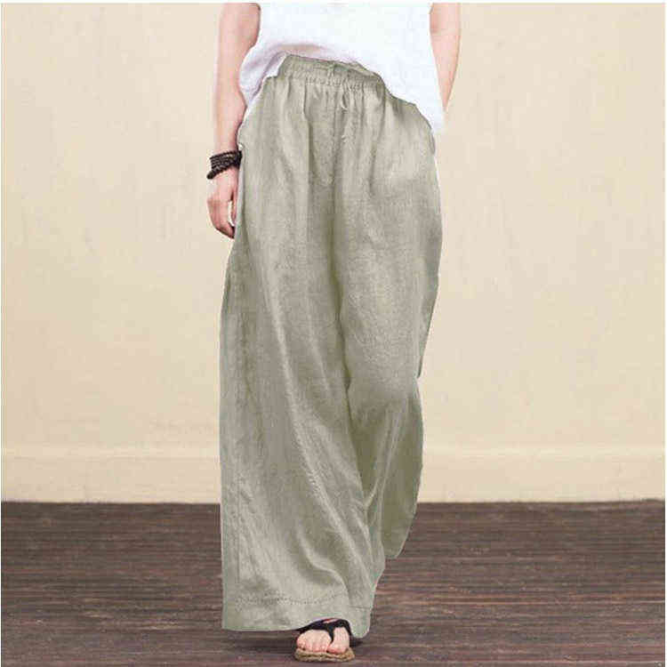 Wide Leg Pants Casual Cotton Linen Loose Women's Trousers Fashion Elegant Spring Summer Female 211115