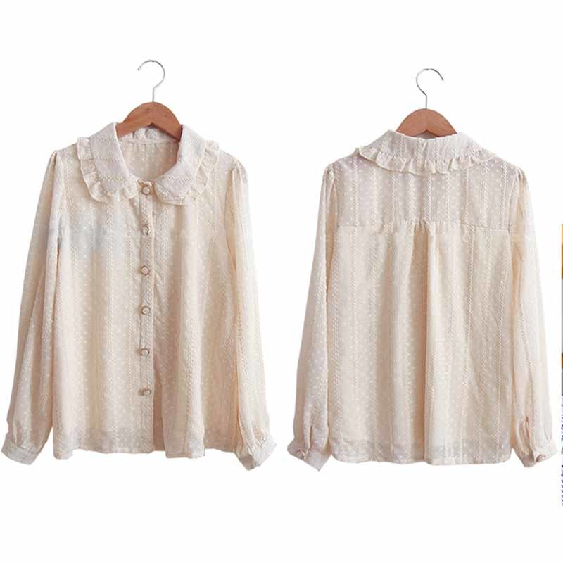 Autumn Solid White Tops Fairy Office Lady Clothing with Button Blusas Chiffon Blouse Women Long Sleeve Shirt 10351 210518
