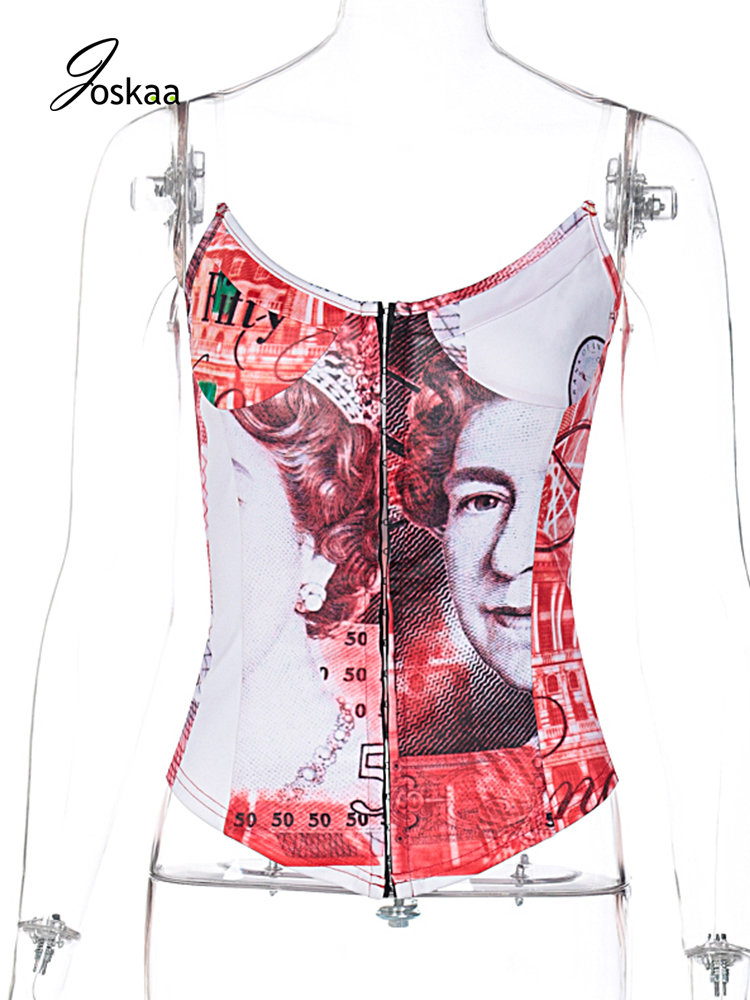 Joskaa Money Print Sexy Tube Top Corset Autumn Winter Women Fashion Streetwear Outfits Club Tank Top Dollar Outwear 210308
