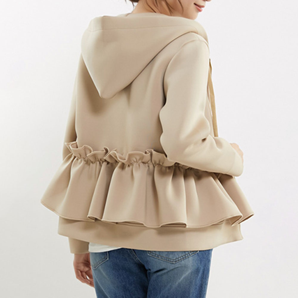 casual women slim tops autumn korean fashion ruffle hooded long sleeve street beat outerwear coat jacket 201212
