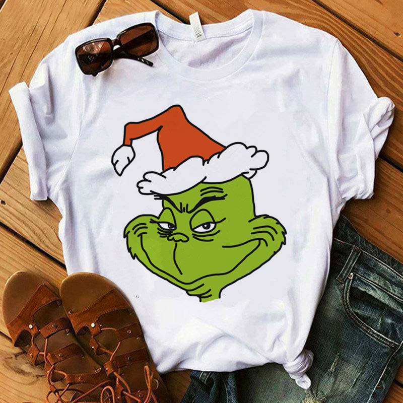Cute hat pattern printed neckline Christmas ladies bottoming shirt T-shirt women, White
Cute hat pattern printed neckline Christmas ladies bottoming shirt T-shirt women, White