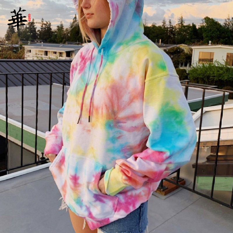 Rainbow Hoodies Women Sweatshirt Oversize Tie Dye Hoodie Streetwear Pullover Spring Autumn Casual Women Sweatshirts Hoddies Tops 201102