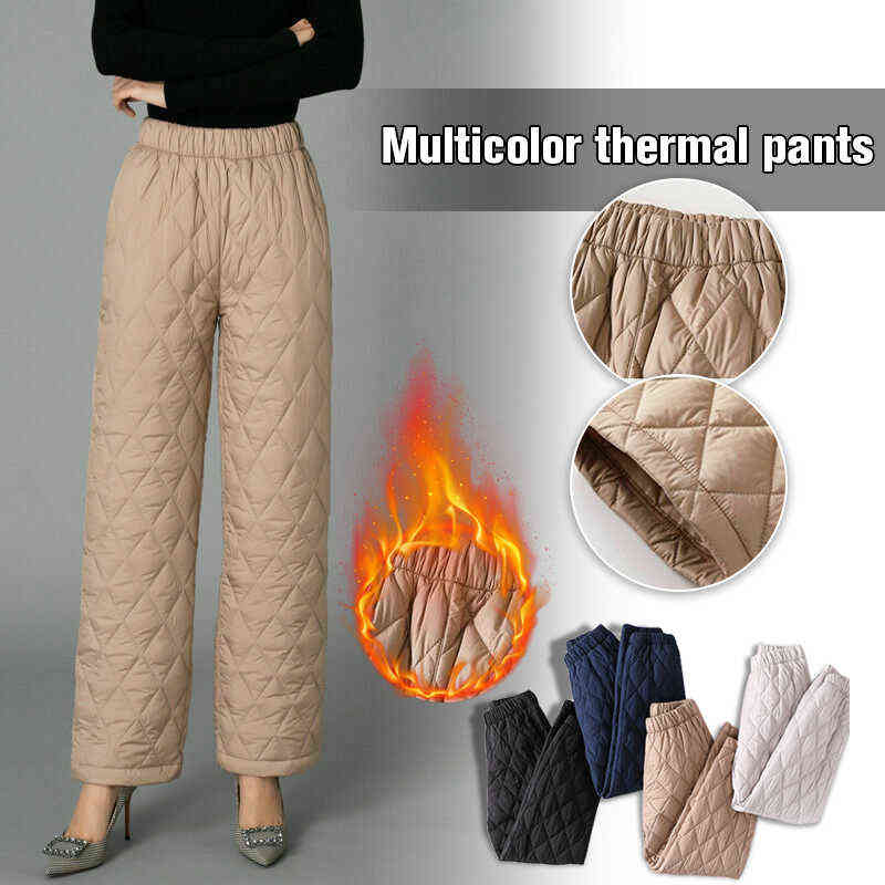 Women Winter Warm Down Cotton Pants Padded Quilted Trousers Elastic Waist Casual 211115