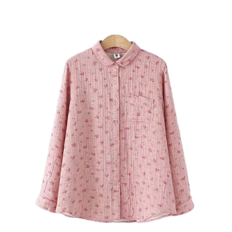 Lamtrip Romantic Floral Print Cotton Yarn Soft Long Sleeve Rustic Flowers Shirt Blouse Female 210225