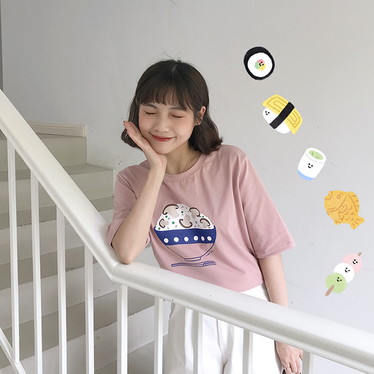 5 colors Summer women tops korean style japanese cartoon print short sleeve t-shirts womens tee shirt femme (F3734) 210306