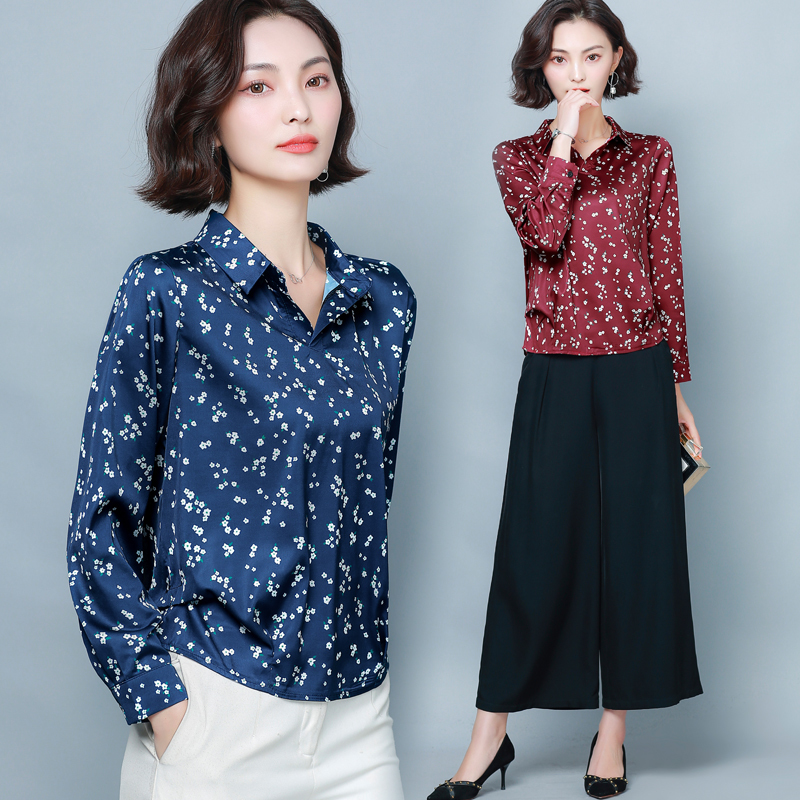 Fashion New Long Sleeve Retro Print Shirt Women Elegant Silk Blouse Office Lady Korean Loose Clothes Plus Size Satin Blusas 8333 210225