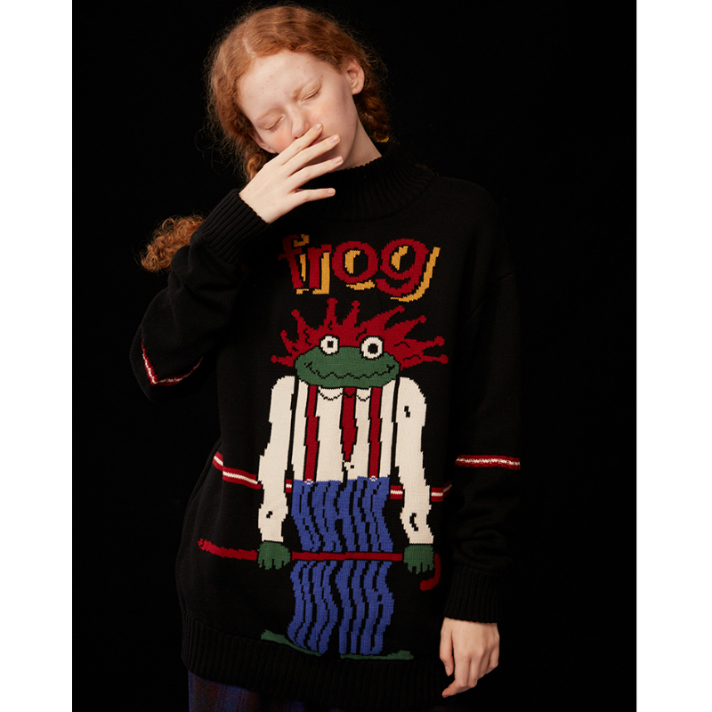 MERRY PRETTY Women's Cartoon Fore Embroidery Knitted Sweaters Winter Thick Warm Vintage Jacquard Sweater Knit Pullovers 210218