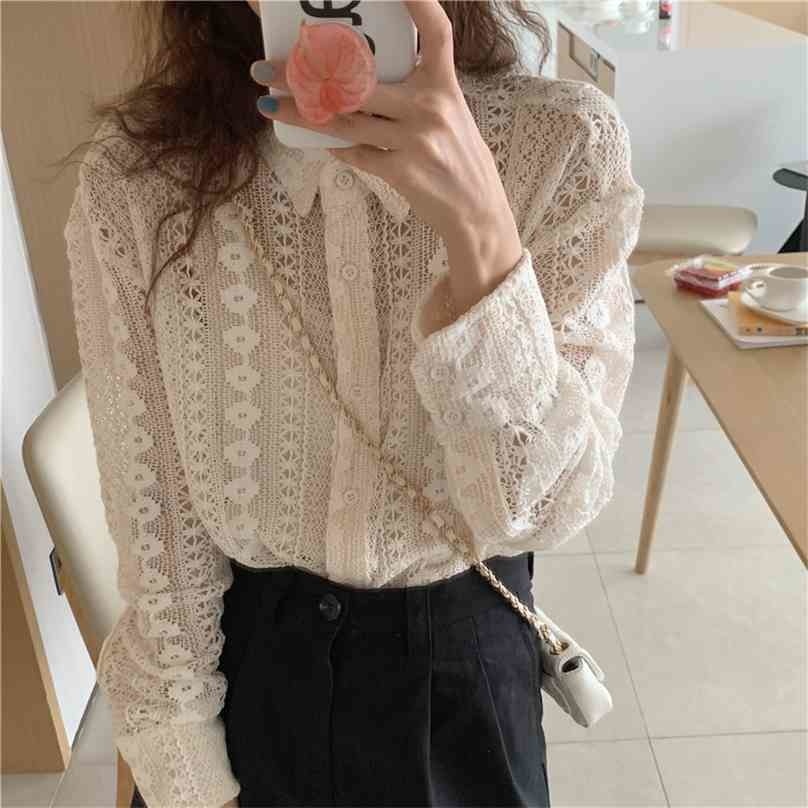 Summer All Match Sexy Lapel Hook Flowers Chic Sweet Sunscreen Shirts Full Sleeves Hollow Out Gentle Blouses 210525, Photo color
Summer All Match Sexy Lapel Hook Flowers Chic Sweet Sunscreen Shirts Full Sleeves Hollow Out Gentle Blouses 210525, Photo color