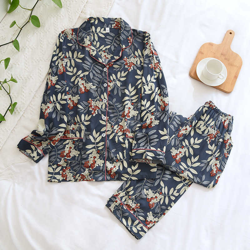 Women's Summer Two-piece Home Suit for Spring and Summer Thin Long-sleeved Viscose Cotton Pants Pajamas Women Summer Cotton Suit 210924