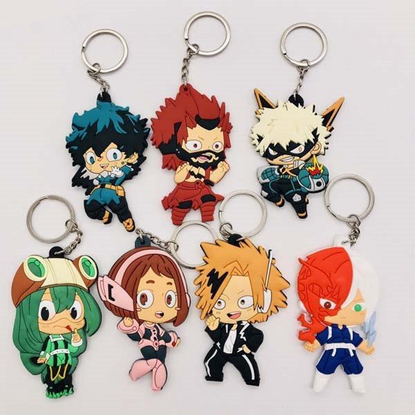20PCS Cartoon Comics Academia Keychain PVC Anime Figure 3D Double Side Key Ring Key Chain Kids Trinket Gift Key Holder