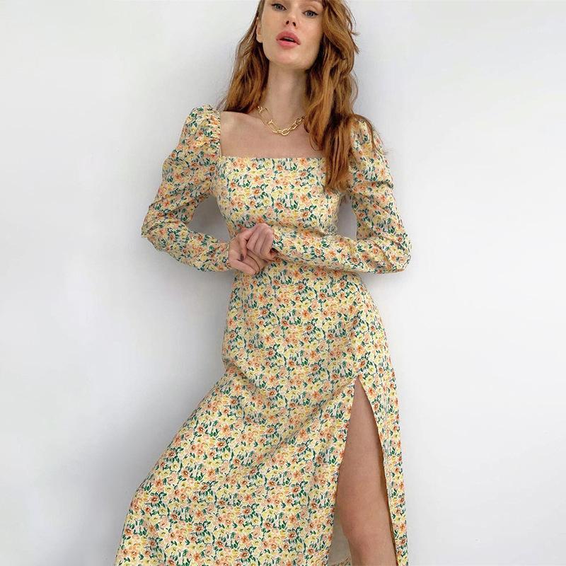Casual Dresses Qybain Autumn Bohemian Puff Sleeve Floral Printed Ladies Split Long Elegant Dress Sweet Little Women, 03 
Casual Dresses Qybain Autumn Bohemian Puff Sleeve Floral Printed Ladies Split Long Elegant Dress Sweet Little Women, 03