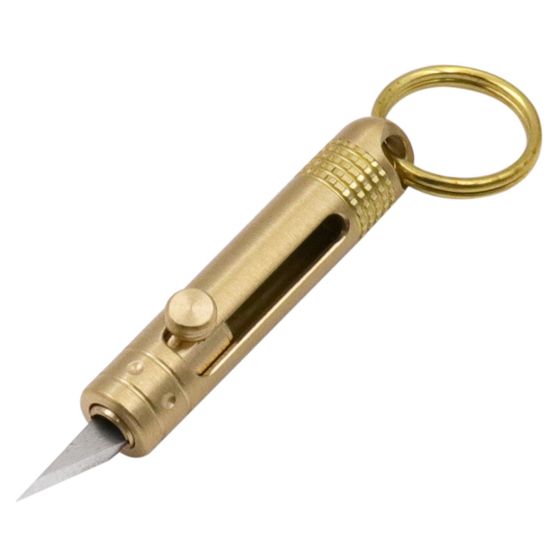 

Brass Mini Retractable Utility Knife/Mini Box Cutter Small EDC Pocket Portable Knife, Ultra Compact and Lightweight