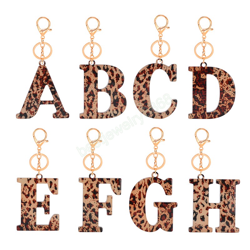 Acrylic 26 Letters Plastic Keychains Leopard Print A-Z Initial Keyrings Women Handbag Hanging Pendant Key Chains Accessories