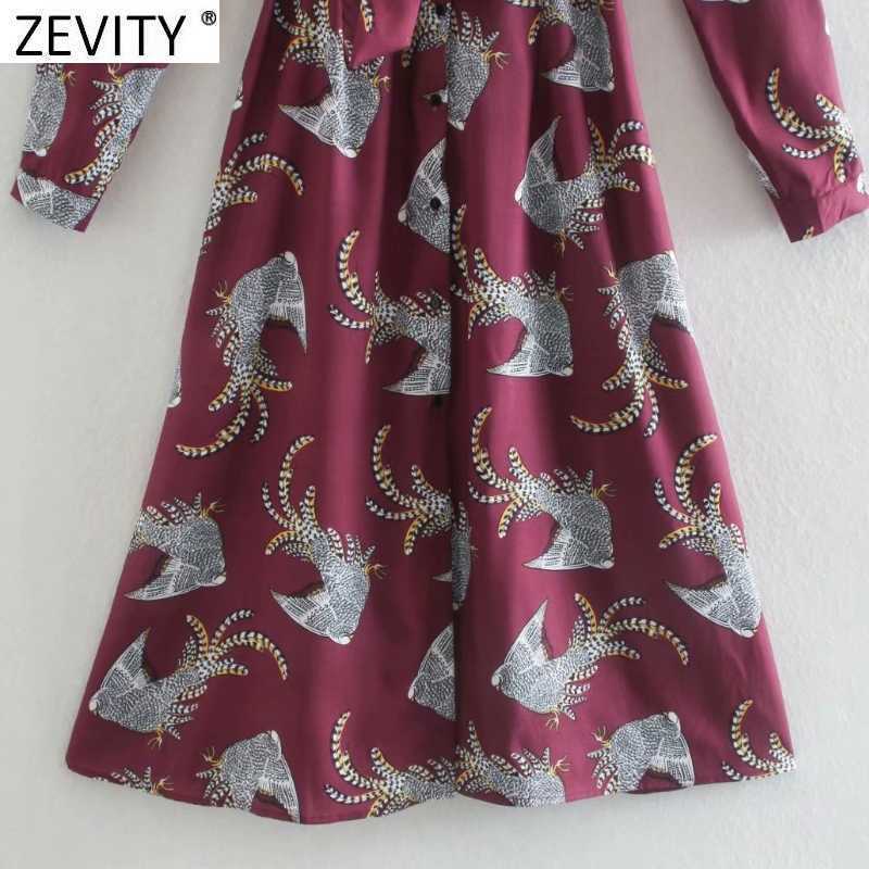 Zevity Women Fashion Animal Print Bow Tied Sashes Shirt Dress Office Ladies Turn Down Collar Vestidos Casual Midi Dresses DS4784 210603