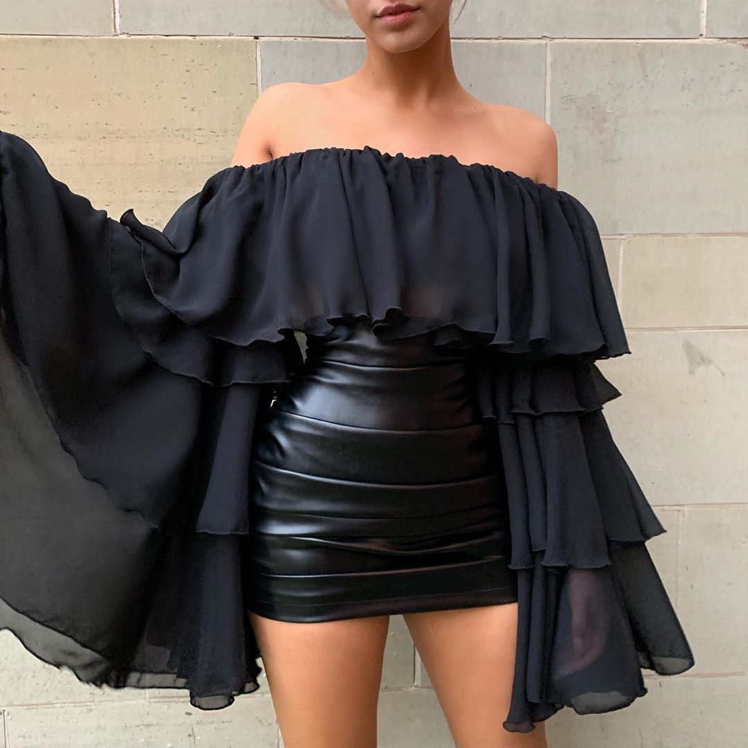 Karlofea Lady PU Leather Skirt Chic Elegant Faux Leather Ruched Mini Skirt Female Vintage Daily Outfits Bottoms Party Skirt 210306