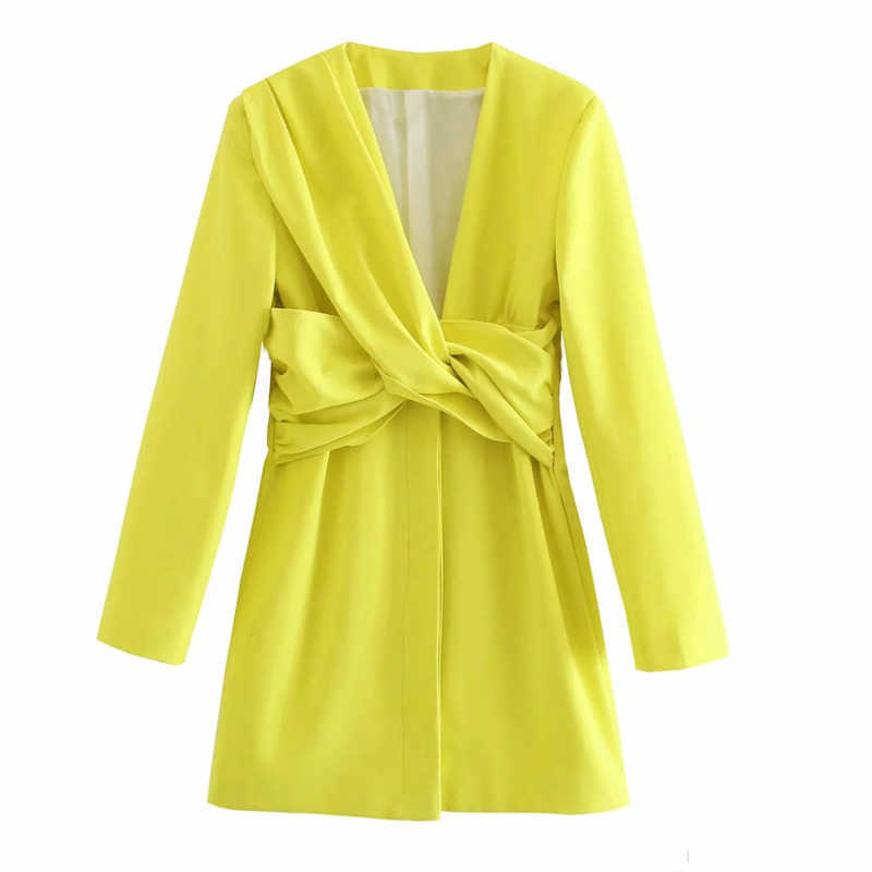 DEAT Women Dress Pleated V-Neck Long Sleeve Arrivals Lady Temperament Fashion Spring Autumn 11D1691 210709