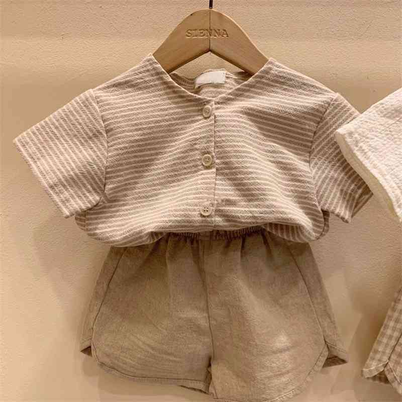 Korean children's clothing v-neck pleated tops for boys and girls style thin summer breathable short sleeves 1017 19 210622