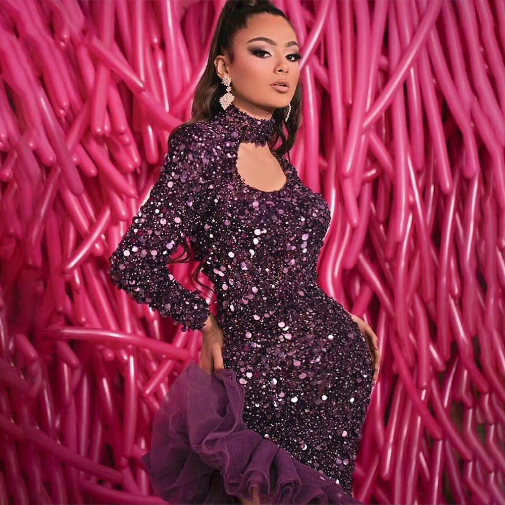 Gitter Prom Dresses Bling Sequin Beads Mermaid Evening Dresses Sexy Side Split Dubai Arabic Ruffles Custom Made Sweep Train Pageant Gown