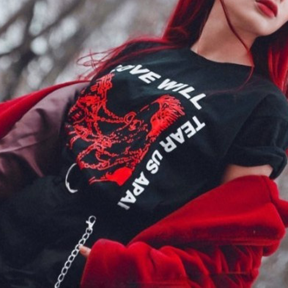Love Will Tear Us Apart Unisex Tumblr Fashion Grunge Black Tee Hipsters Punk Style Top 210306