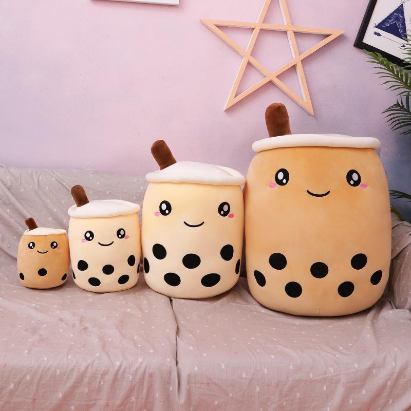 Cute 24cm Fruit Drink Plush Stuffed Soft Pink Strawberry Milk Tea Plush Boba Tea Cup Toy Bubble Tea Pillow Cushion Kids Gift lx