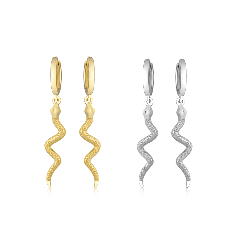 Authentic Fashion 925 Sterling Silver Long Serpentine Snake Tassel Hoop Earrings Gold Silver for Women's Punk Style Animal Earrings