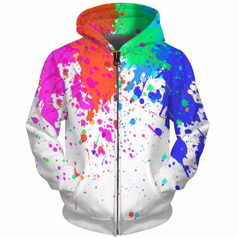 Cloudstyle 3D Men Hoodies Zip Up Splatter Color Paint Stains 3D Print Streetwear Casual Jacket Men Women Outwear Plus Size 5XL 201020