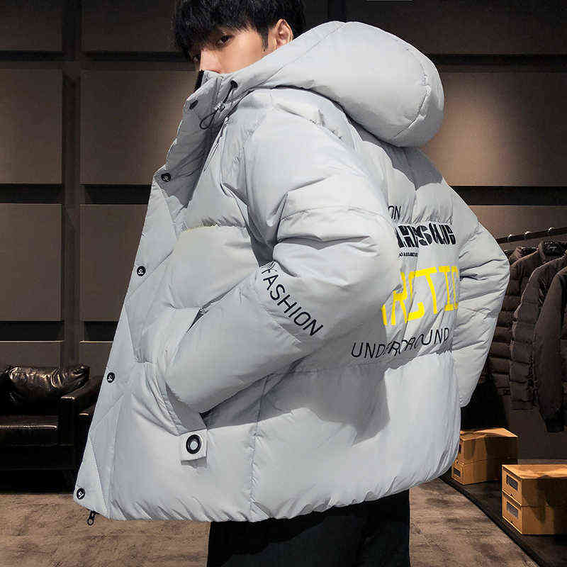 Men's Coat Winter Korean Style Cotton-padded Jacket Youth Warm Solid Color Outwear Slim Fit Casual Plus Size 211110