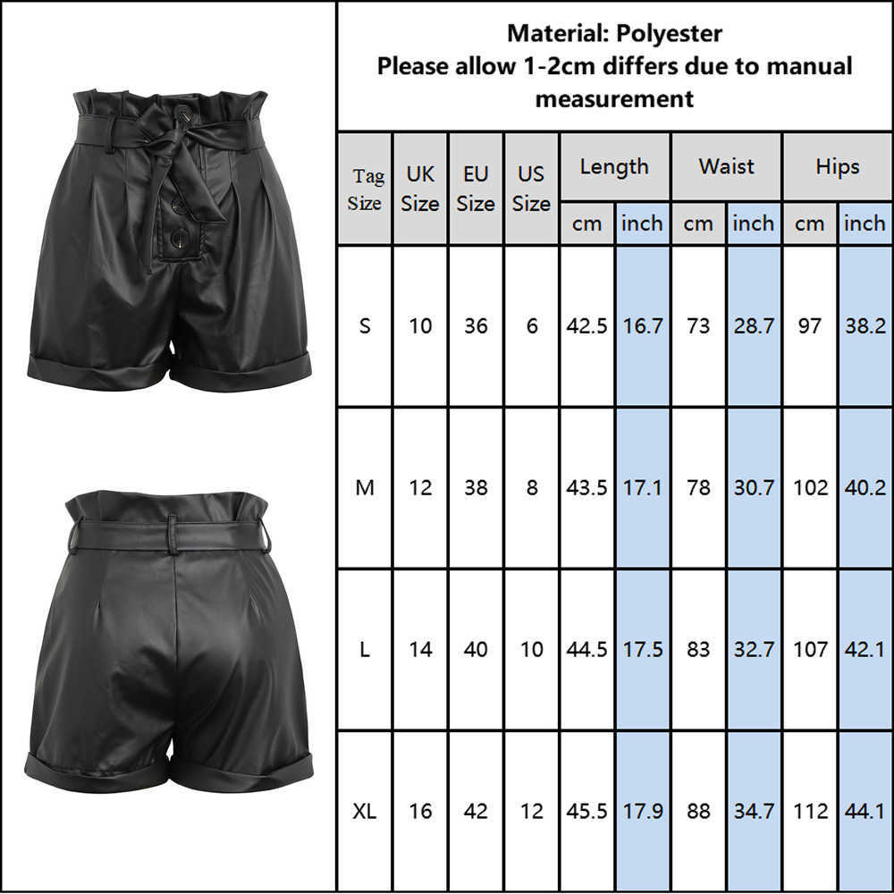 High Waist Leather Shorts Women Sashes Wide Leg Button Faux Bottoms Street Pocket Elastic Bud D30 210714