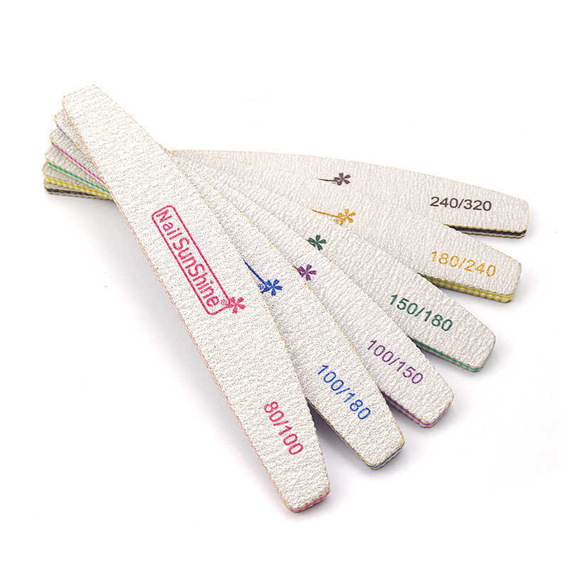 50pcs Nail File Sunshine Strong Sandpaper Washable 80/100/150/180/240/320 Buffer Block For Manicure Emery Board Boat Files 210630