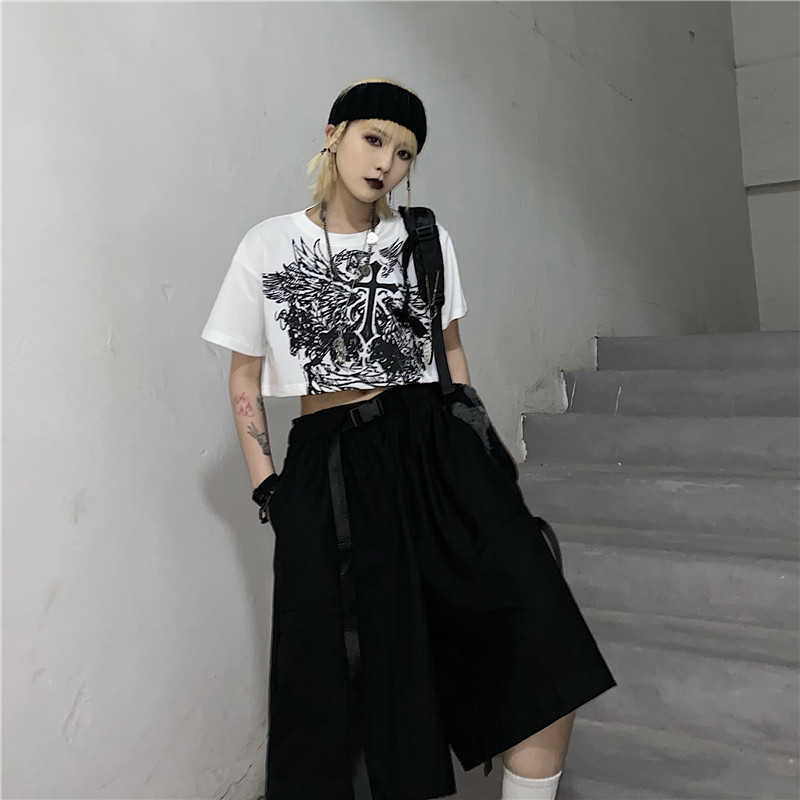 Gothic Stijl Crop Top Harajuku Grafische T-shirt Voor Vrouwen Ulzzang Tshirt Zomer Tee Short Goth Kleding Korte Mouw album y2k X0628